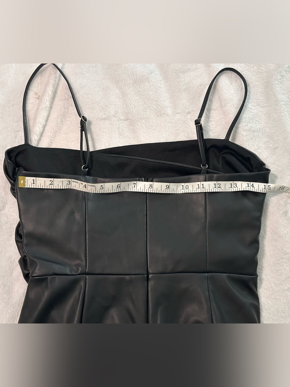 🖤 NWT Day + Moon Black Faux Leather Ruched Mini Dress | Size Medium 🖤 - Picture 6 of 6